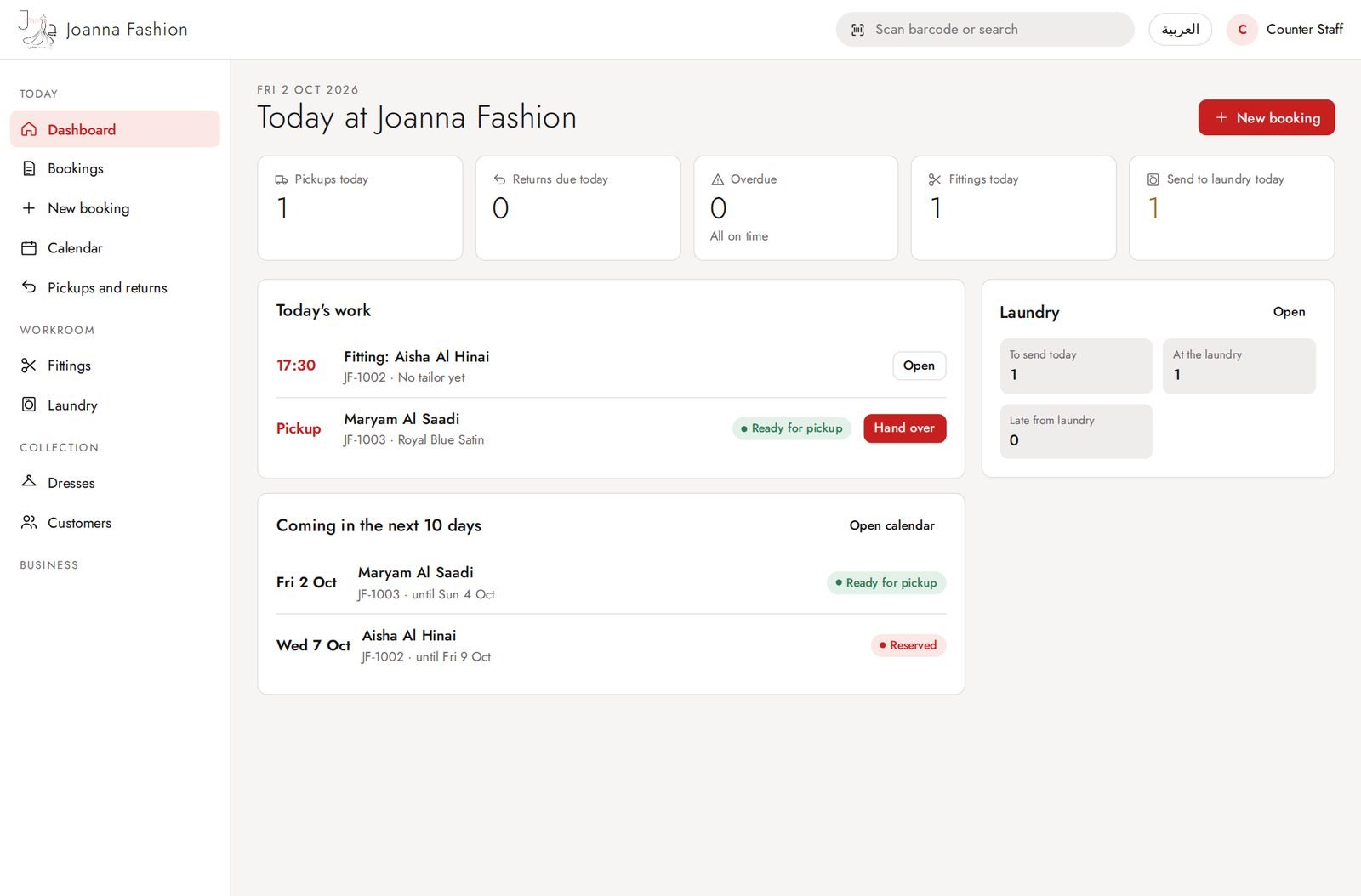 Staff dashboard